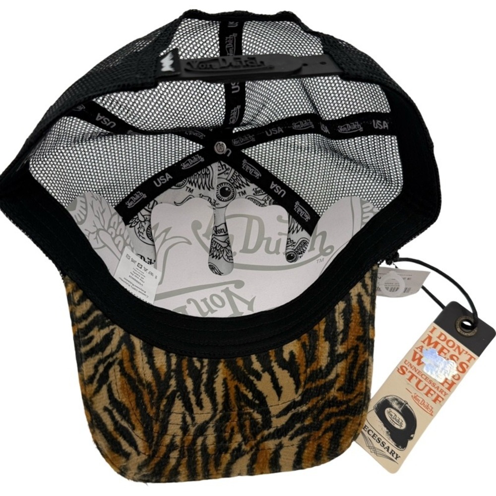 VON DUTCH NEW One Size Trucker Hat Brown Tiger Print Faux Fur Y2K VDHH0028 - Picture 10 of 13